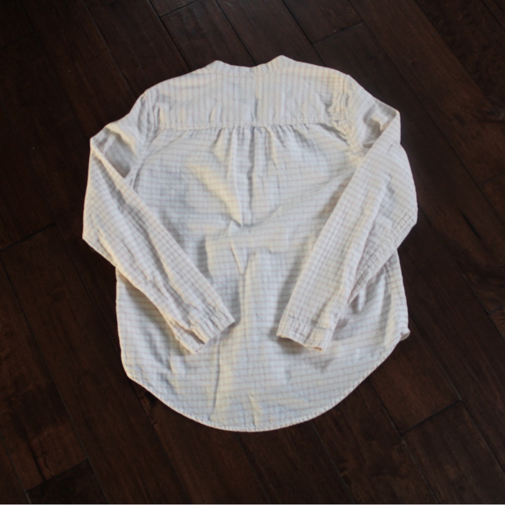 ABERCROMBIE & FITCH Collarless Pink Striped Cotton Button-Down Shirt - Picture 2 of 4
